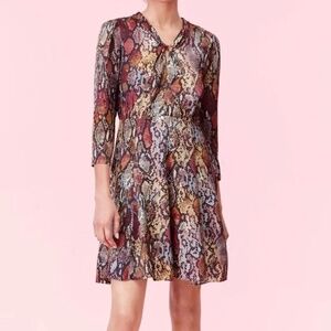 Rebecca Taylor Watercolor Snake Hammered Silk Dress